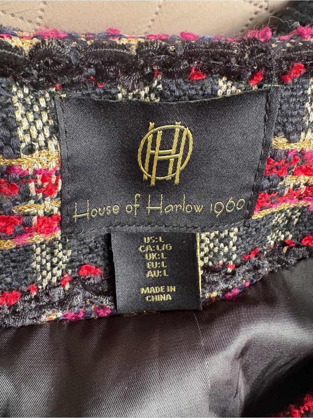 House of Harlow 1960 Black, Red & Cream Tweed Button-Front Blazer - Picture 2 of 6